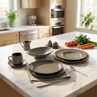Service de vaisselle en céramique et porcelaine ST Classic noir et blanc, assiettes, bols, pour hôtel, cuisine, compatible micro-ondes, lave-vaisselle, empilable