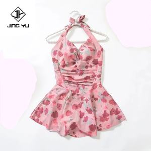 Print Ruffle Swimsuit Halter Swimwear Custom One Pieces Bikini One Piece <b>Swim</b> Custom One Piece Lace Flower Swimsuit - Product Image 2