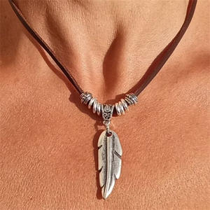 Woven Necklace Vintage Geometric Leaf Alloy Pendant Necklace for Women Uionen 1425 - Product Image 3