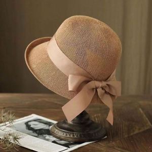 Casual Versatile Straw Hat Bow <b>Sunscreen</b> Fisherman Hat Small Brim Bucket Hat - Product Image 1