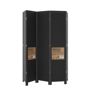 Separador de Habitaciones de Madera Maciza Banickail de 4 Paneles, Negro, Hecho a Mano, Elegante, Estructura Plegable - Product Image 1
