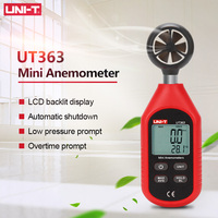 Anémomètre portatif UNI-T UT363 UT363BT, mesure numérique de la vitesse du vent, testeur de température, affichage LCD, débitmètre d'air L60