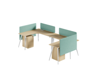Bureau de travail en forme de L avec écran de confidentialité en tissu et meuble mobile verrouillable pour bureau commercial à plan ouvert