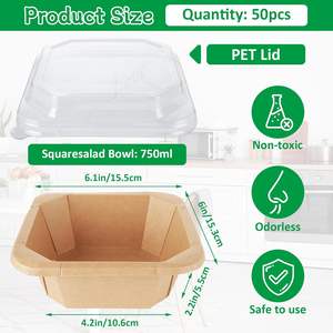 Emballage pour restaurant, boîte à emporter pour pâtes, conteneur jetable pour la restauration rapide, boîte en kraft carrée octogonale, assiettes et bols en papier avec couvercle - Product Image 2
