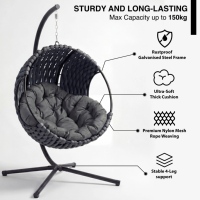 Fauteuil suspendu en forme d'œuf en corde de coton rond, gris foncé, moderne, élégant, résistant à la rouille, de qualité supérieure, pour l'extérieur
