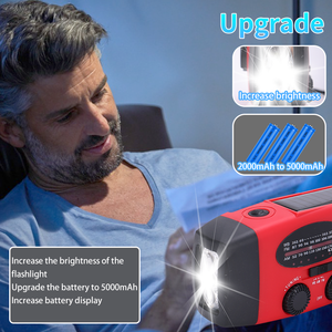 Torcia Solare USB con Manovella e <span class=keywords><strong>Radio</strong></span> AM/FM NOAA, Power Bank di Emergenza 5000mAh, Resistente all'Acqua IPX3 - Product Image 4