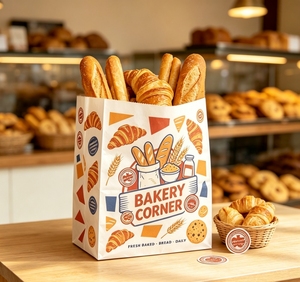 Sac de boulangerie en papier kraft écologique, design portable pour biscuits aux pépites de chocolat et pâtisseries croissants, emballage alimentaire de qualité alimentaire - Product Image 1