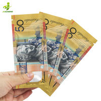 Taille personnalisée impression directe petite fermeture à glissière à l'épreuve des enfants anti-odeur 3.5g 7g forme AU dollar signe motif argent mylar sacs