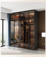 Dressing Armoire de Rangement Vêtements avec Porte Vitrée et Lumières LED Noire