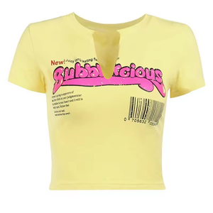 Fashion Short Sleeve Streetwear Sexy Hot Girls Crop <strong>Tops</strong> T Shirts Tees <strong>Women</strong> Summer Letter Printed <strong>Yellow</strong> Casual <strong>Tops</strong> - Product Image 6