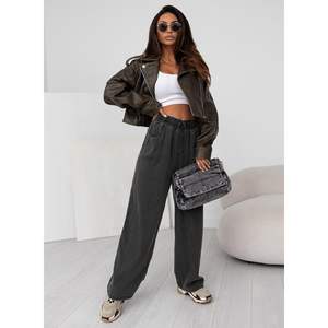 2025 2024 femmes taille haute noir Denim pantalon XL taille été évasé crayon cordon respirant jambe large conception noir 16 - Product Image 2