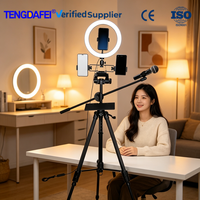 Trépied universel pour diffusion en direct avec anneau lumineux LED, support multi-téléphones et appareil photo reflex numérique pour l'enregistrement vidéo, trépied pour vlog et photographie