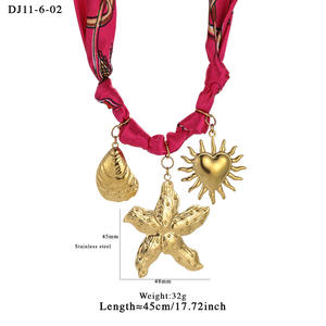 新しいシルクスカーフネックレス、シェルハートペンダント付き、316Lステンレススチールと18Kゴールドメッキ、エレガントな防水ジュエリー - Product Image 2