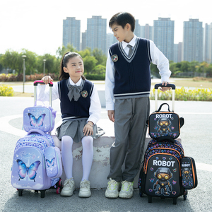 2026 KIDPLACE Student Schoolbag Polyester Zipper Rolling <strong>Backpack</strong> 16inch 5-Piece Set <strong>Lunch</strong> <strong>Bag</strong> Pencil <strong>Bag</strong> Trolley <strong>Bag</strong> with Wheel - Product Image 5