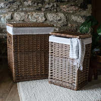 Panier à linge rectangulaire moderne en osier tressé à la main JY, écologique, avec couvercles, en saule naturel, avec doublure en tissu, multifonctionnel
