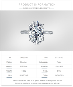 ディラム高級スターリングシルバー婚約指輪オーバルカットキュービックジルコニアCZ結婚指輪プロミスリング - Product Image 5