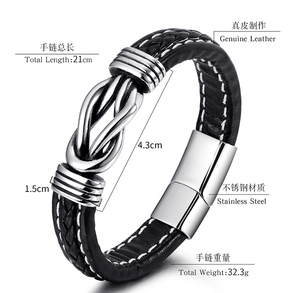 2025 mode marron <span class=keywords><strong>noir</strong></span> infini noeud cuir Bracelet Bracelet en acier inoxydable fermoir magnétique Bracelet en cuir tressé - Product Image 5