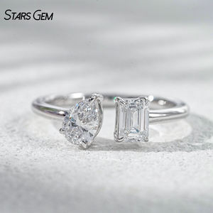 แหวนหมั้นปรับขนาดได้ StarsGem ทองคำแท้ 10K ชุบโรเดียม ประดับเพชรแล็บโกรว์ 1.0 กะรัต รูปทรงหยดน้ำสีเขียวมรกต E VS - Product Image 2