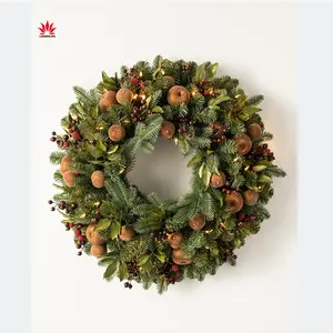 60 cm Dia Großhandel günstig Grüner PVC-Weihnachtsgarlande Kranz mit künstlichen Kiwis