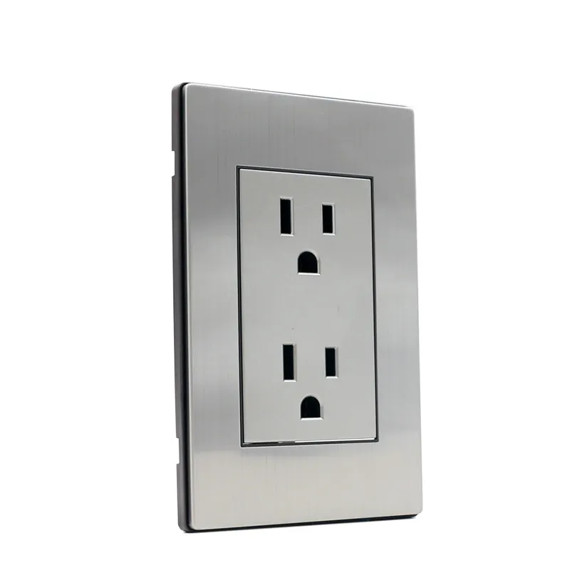 Zuid Amerikaanse Standaard 3 Pin Duplex Outlet Metalen Plaat Cover Elektrische Power Stopcontacten Schakelaars Voor Thuis