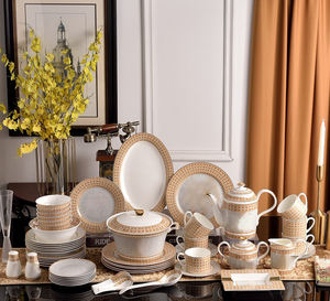 Ensemble de vaisselle en céramique occidentale de luxe de 58 pièces, vaisselle de restaurant, plats à café, assiettes vintage, mariage et usage domestique, passe au lave-vaisselle - Vente en gros - Product Image 4