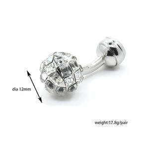 Boutons de manchette carrés de luxe en cristal Bling plein argent blanc <span class=keywords><strong>pierre</strong></span> naturelle avec boule stéréoscopique ensemble exclusif de bijoux - Product Image 2