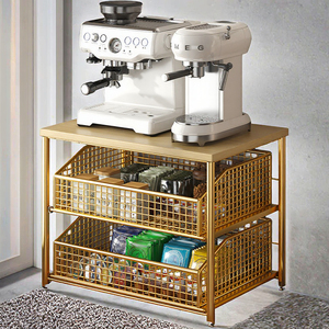 Support à tasses pour machine à café, support pour sachets de thé et capsules, étagère de rangement pour salon, finition laquée en fer à trois niveaux, moderne et durable - Product Image 3