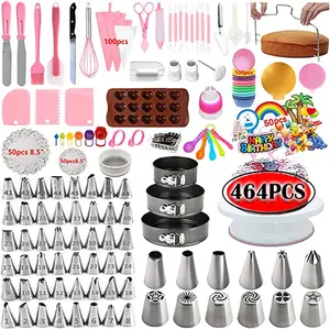 Kits de suministros de decoración de pasteles, actualización de 464 Uds. Con juego de moldes para pasteles, suministros para hornear pasteles para principiantes