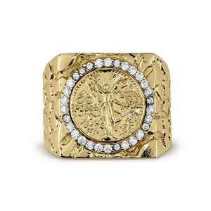 14K金メッキ50ペソメキシカンコインスクエアナゲットCZバンドリング男性女性用ユニークなギフトジュエリー - Product Image 2