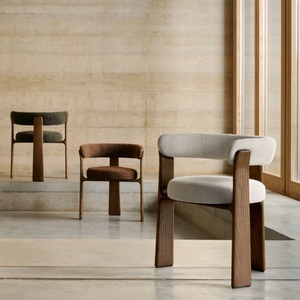 Chaises de salle à manger en bois massif <span class=keywords><strong>beige</strong></span> chenille à 3 pieds, design nordique moderne, bois <span class=keywords><strong>noir</strong></span> massif, vente en gros - Product Image 5