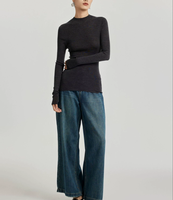 Pull en maille fin à col rond en laine mérinos et cachemire gris, coupe ajustée, pour femme, avec logo personnalisé sur le devant, idéal pour l'hiver et la vente en gros