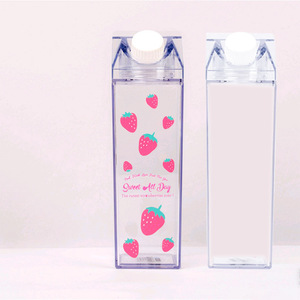 Support for Custom Milk Box Shape Bottle 500ml Clear Transparent Plastic Milk Carton Cups With Custom Logo