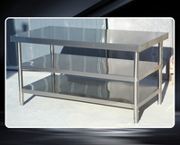 Table de travail double à trois couches en acier inoxydable Banc de préparation de cuisine commerciale à usage intensif pour restaurant cantine hôtel