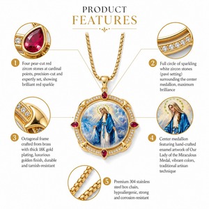 Pendentif personnalisé avec la Vierge Marie, <span class=keywords><strong>Jésus</strong></span> <span class=keywords><strong>et</strong></span> San Carlo Acutis, incrusté de rubis, motif émaillé pour objet religieux - Product Image 2