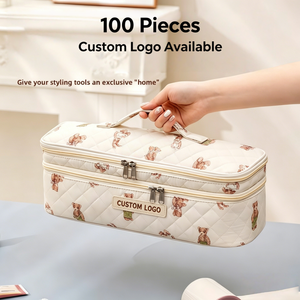 Sac de rangement matelassé en coton doux pour sèche-cheveux, avec fermeture éclair, grande capacité, pochette cosmétique mignonne, personnalisable avec logo, faible MOQ, pour l'exportation 2026 - Product Image 1