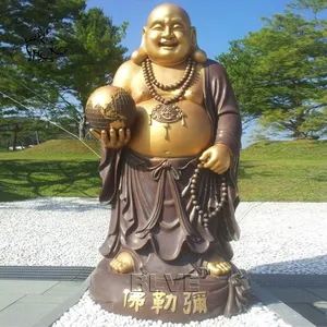 BLVE Vida Tamanho Budismo Barriga Grande Em Pé Bronze Rindo Buda Estátuas Metal Sorte Feliz Buda Estátua Escultura