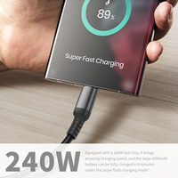 Kabel Power Bank OEM Logo Braid Hitam Nylon 6 Tembaga 48V Pengisian Cepat 1.2M Daya Tinggi 240W Pd 5A Data Bulk Tipe C Earphone