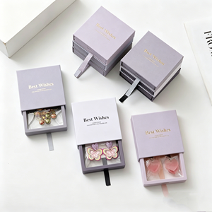 <b>Square</b> Drawer Style Jewelry Boxes <b>Set</b> With Cardboard Outer PE Clear Window And Pull Out Ribbon Jewellery Packaging For gift - Product Image 1
