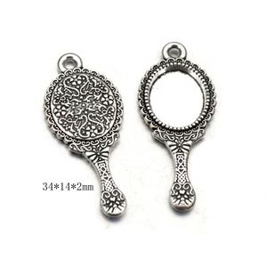 Breloques vintage en forme de miroir argenté, pendentifs en alliage de zinc pour la fabrication de bijoux faits main DIY - Product Image 5