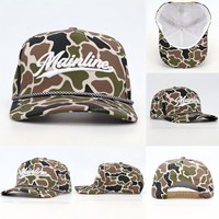 Gorra de Béisbol OEM Duradera Personalizada de 5 Paneles, Impermeable y Transpirable, con Diseño de Camuflaje, Correa de Cuerda y Logotipo Bordado para Deportes al Aire Libre