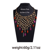 Tren Perhiasan Fashion 2025 Desain Premium Mewah Rantai Manik-Manik Paduan Seng Model Grid Link Liontin Berhias Manik-Manik Kalung Panjang Lapis Emas 18K