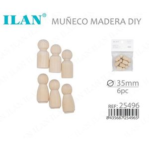 Kit Artigianale Ilan di Bambole in Legno Fai-da-Te 35mm 6 Pezzi per Decorazione - Product Image 2