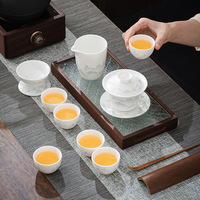 Service à thé portable en porcelaine blanche de Dehua, style tendance national, motif jade effet graisse de mouton, avec bol à couvercle et tasse à thé, coffret cadeau