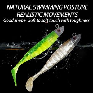 Topline Lead Head Jigs 软质鱼饵 T型尾海鲈鱼梭鱼曲柄钩沉水式鱼饵硅胶鱼饵 - Product Image 2