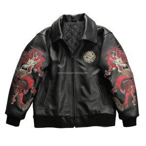 Nuovo cappotto in vacchetta spessa di alta qualità splendidamente ricamato antivento e giacche di pelle extra Size da uomo impermeabili - Product Image 1