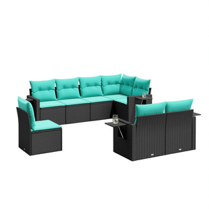 D0100X38NV8 Set di divani da giardino in polyrattan nero da 8 pezzi con cuscini, mobili da esterno - Product Image 1