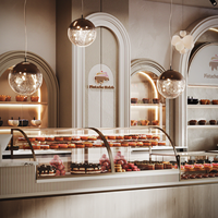 Maßgefertigte Bäckerei-Vitrine Moderne Konditorei-Theke Hölzerne Dessert-Ladeneinrichtung mit LED-Beleuchtung