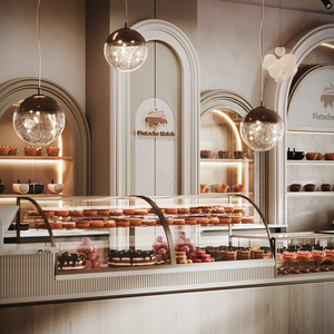 Vitrine de présentation de pâtisserie sur mesure, comptoir moderne pour pâtisserie, présentoirs en bois pour magasin de desserts avec éclairage LED - Product Image 5