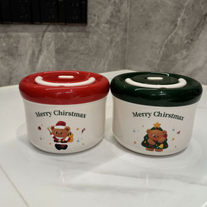 Christmas Bear Design Lunch Box 304 Stainless Steel Inner Double Layer Leak Proof Food <b>Container</b> For Breakfast Oatmeal - Product Image 4
