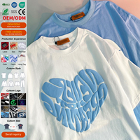 T-shirt en coton 180-300g Streetwear avec transferts sérigraphiés 3D en mousse gonflée bleu et blanc – Fabricant de T-shirts en coton à impression en relief